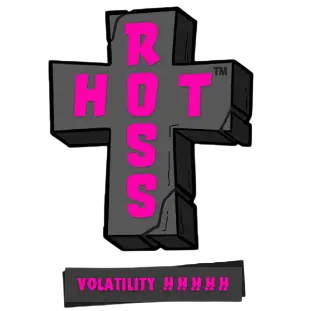 Hot Ross slot-logotyp med den enögda katten Ro$$ under neonskylt
